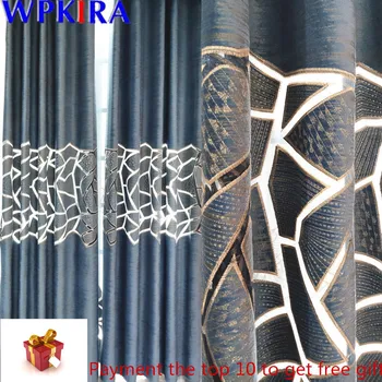 

Velet Geometric Curtains Blackout For Living Room Blue Sheer Curtains Luxurious Window Blinds Drape Modern Curtain X-AD510#HY