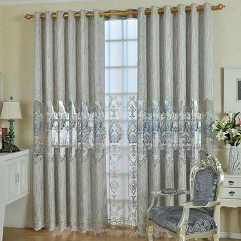 

European-style Stitched Cloth Embroidery High-covering Curtains for Living Dining Room Bedroom