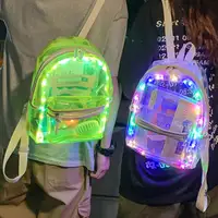 Neue Led-leuchten Unisex Rucksack PVC Transparent Klar Rucksack Harajuku Schule Tasche Mädchen Jungen Lumious Nacht Im Freien Reisetasche