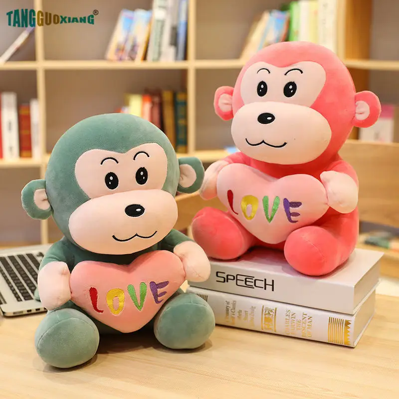 Kawaii Любовь Обезьяна Мягкие игрушки мягкие куклы животных Розовый Зеленый Коричневый дети девочка детские игрушки домашний декорация Рождественский подарок