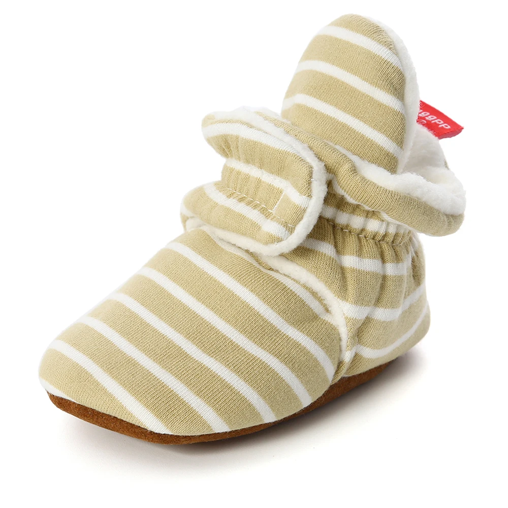 Детская обувь, носки для мальчиков и девочек, в полоску, в мелкую клетку, для новорожденных, малышей, для малышей, пинетки, хлопковые, удобные, мягкие, Нескользящие, детская обувь для малышей - Цвет: Хаки