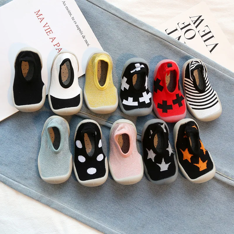 

Stretch Baby Socks Shoes Anti-Slip Knitting Kids Boys Girls shoe 0-24 Month Prewalker Toddlers Soft-Sole Korea Style Dot Stripes