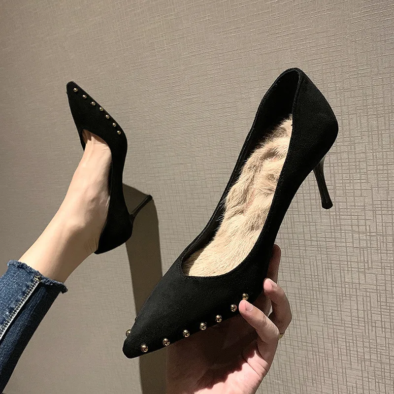 

163-18, A163-18 Pointed-Toe High Heel Shoes Women's 2019 Autumn New Style Thin Heeled Shoes WOMEN'S Shoes Fashion Rivet