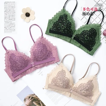 

DERUILADY 2019 Women Adjusted Wireless Bras Solid Lace Bralette Sexy Lingerie Comfortable Wire Free Push Up Bra Underwear