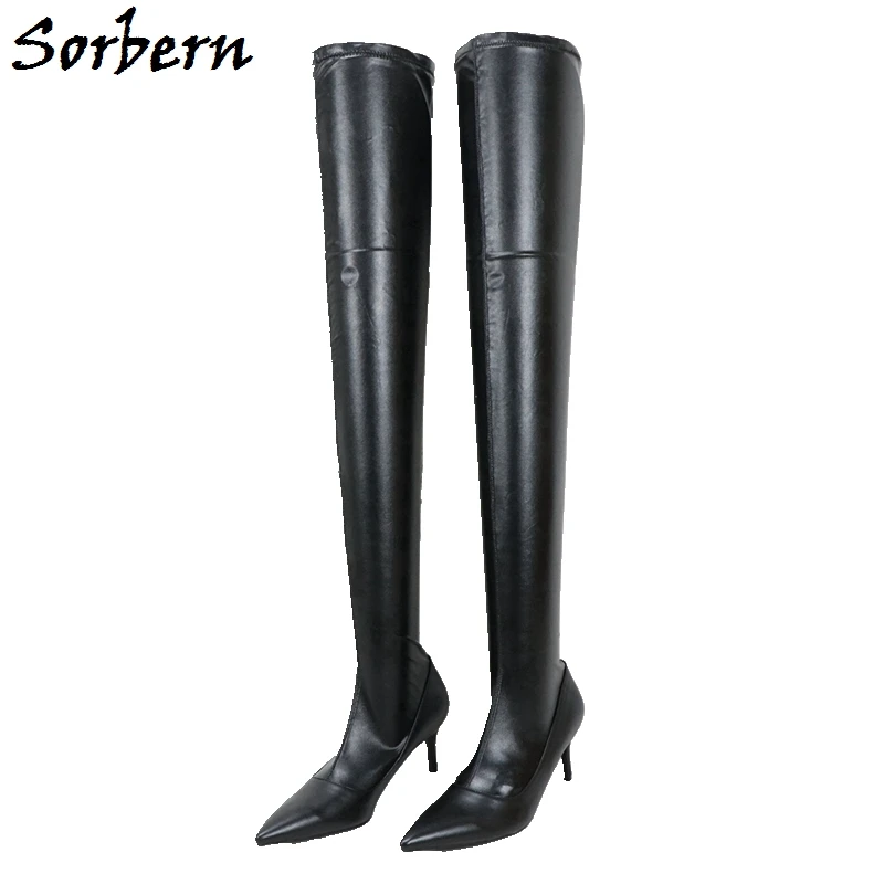 thigh high kitten heel boots