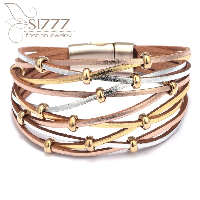 SIZZZ модный Многослойный кожаный плетеный браслет и браслеты для женщин