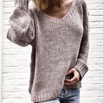 

2019 V Neck Solid Women Sweaters Pullovers Loose Knitted Autumn Winter Clothing Casual Pullovers Plus Size Pull