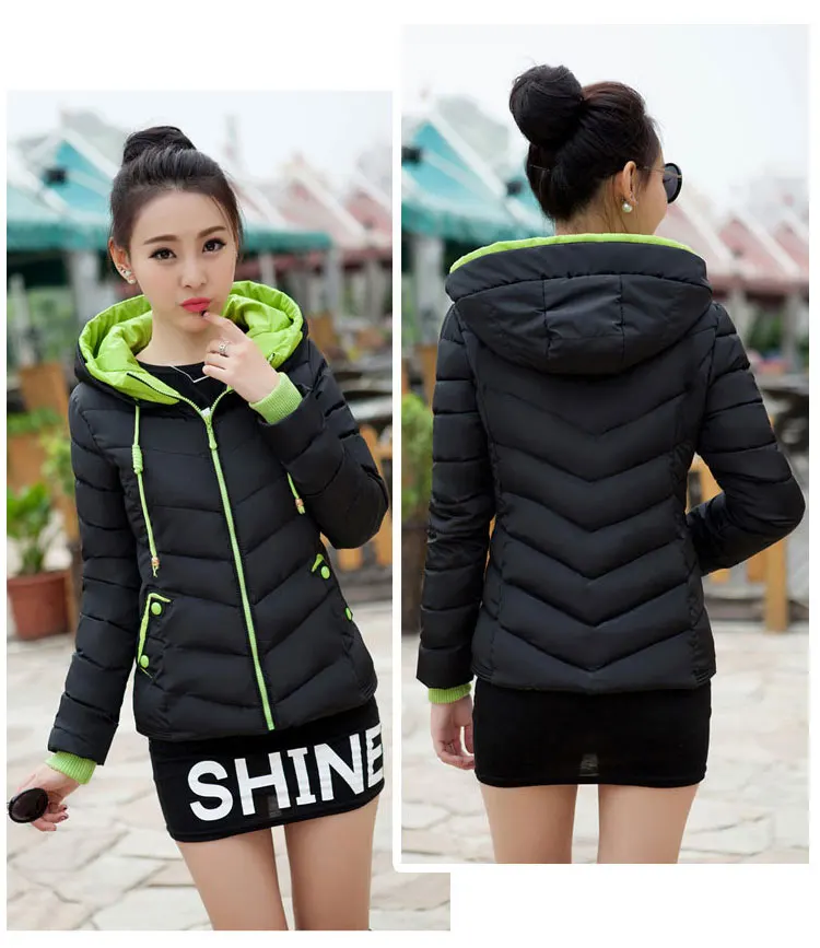 Women' Short White 2021 The New Cotton-Padded Jacket Korean Style Slim Slimming All-Match Stitching Hooded Outwear Y564 lightweight puffer jacket