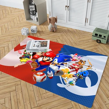 

Super Mario VS Sonic Rectangle Carpet Children Game Non-slip Area Rugs Cartoon Floor Mat Black Play Mat Room Decoration Teenager