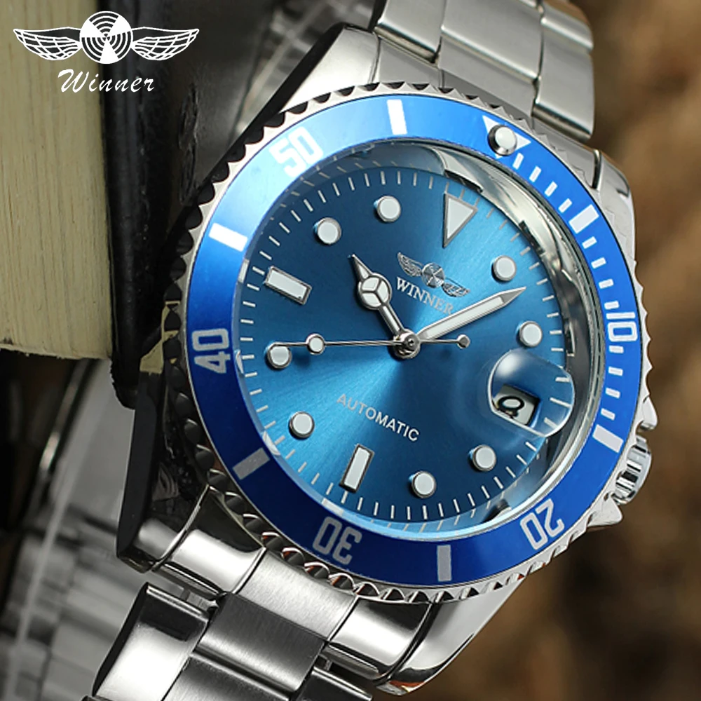 

Winner Luxury Brand Design Blue Ocean Bezel Creative Watch Men Top Brand Luminous Casual Calendar Automatic Mechanical Watches