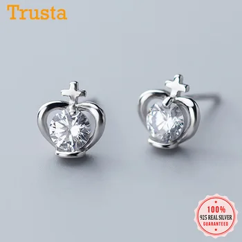 

Trustdavis Genuine 925 Sterling Silver Clear CZ Crystals Crown Stud Earrings For Women Girl Silver 925 Jewelry Wholesale DA384