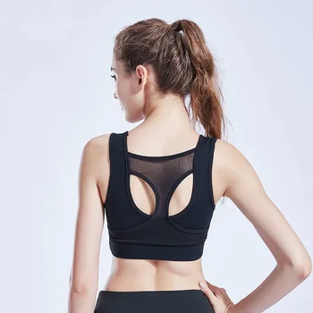 

2020 New Women's Mesh Patchwork Sports Bra Fitness Tops Slim Gym Sports Clothing Bustier Vest Crop Tops