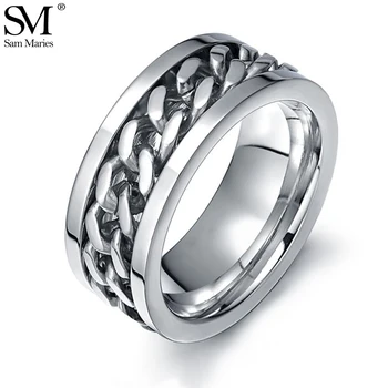 

Titanium Steel Rotatable Chain Ring Punk Rock Tire Texture Link Spinner Ring For Men Jewelry Accessories Gift