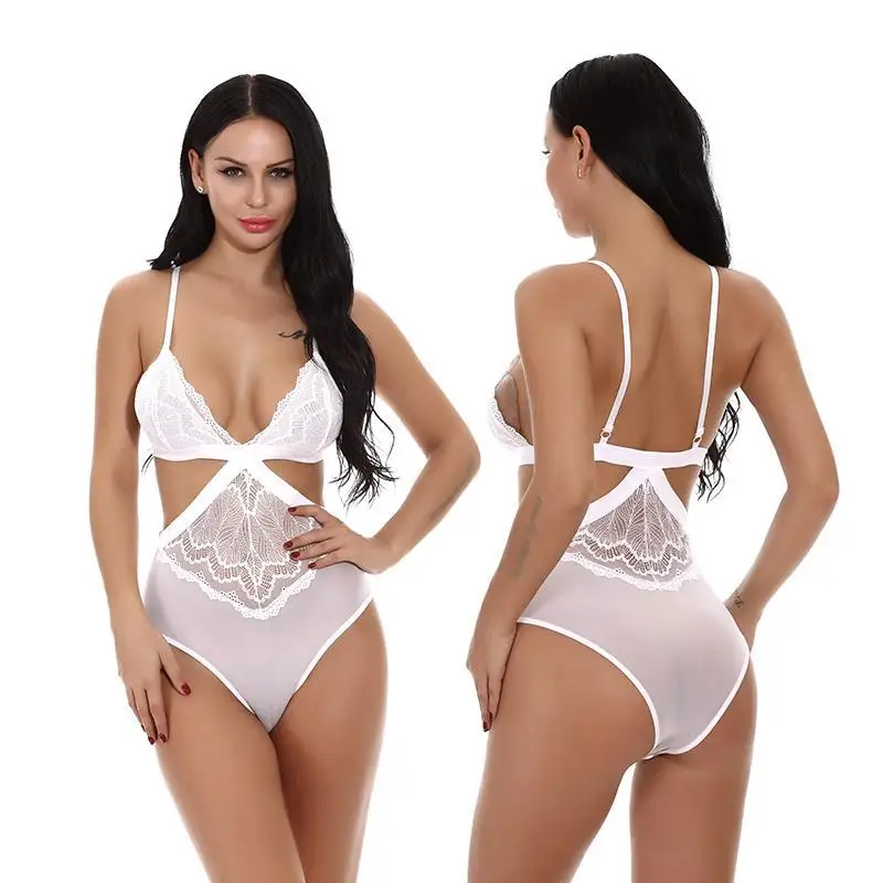 Женское кружевное белье Глубокий v-образный вырез Babydoll цельное мини-боди комбинезон платье