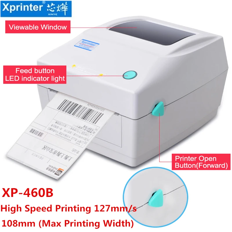Xprinter 25mm-108mm Thermal Barcode Printer Thermal Label Printer Shipping Label Printe Support QR Code For Express xp-460B