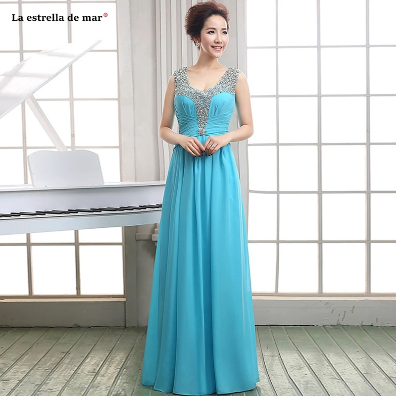 turquoise Vestido madrinha, сексуальное шифоновое платье трапециевидной формы с v-образным вырезом, украшенное бисером, цвета: зеленый, синий, розовый, фиолетовый, желтый, длинное платье подружки невесты для свадебной вечеринки - Цвет: turquoise