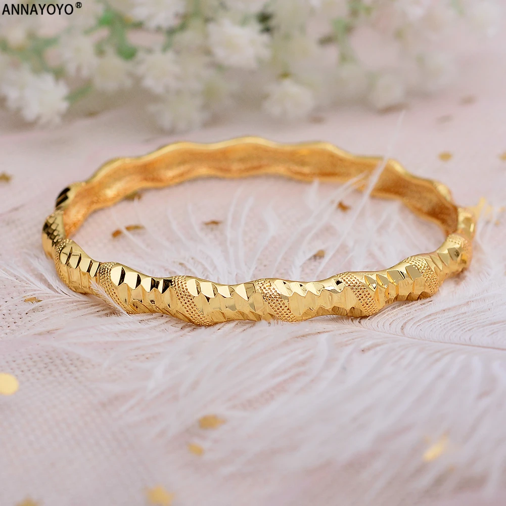 Annayoyo 4pcs New Fashion 24K Gold Color Wedding Bangles for Women Bride Bracelets Ethiopian/france/African/Dubai Jewelry gifts