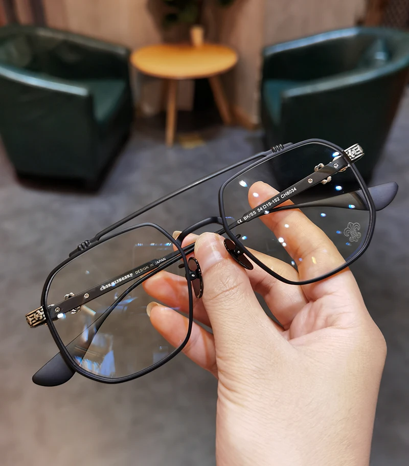 JIANDAN Men and Women Anti-Blue Light Wild Double Beam Irregular Large Frame Glasses Frame Equipped With Myopia Prescription