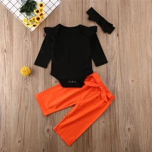 3 шт.; одежда для маленьких девочек; Одежда для новорожденных; Весенний комплект из черного хлопка с длинными рукавами для девочек; комбинезон; комплект со штанами; повседневная одежда для малышей