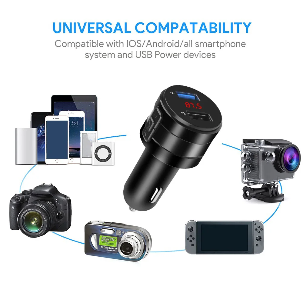 

Bluetooth 5.0 Car FM transmitter wireless hands-free audio receiver dual USB Quick Charger car MP3 player car accessories