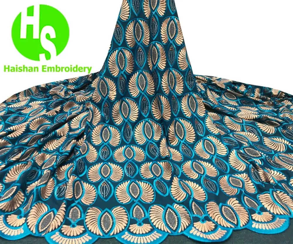 

5 yard Swiss Lace Fabric 2019 Latest Heavy Beaded Embroidery African Cotton Fabrics Swiss Voile Lace Popular Dubai Style