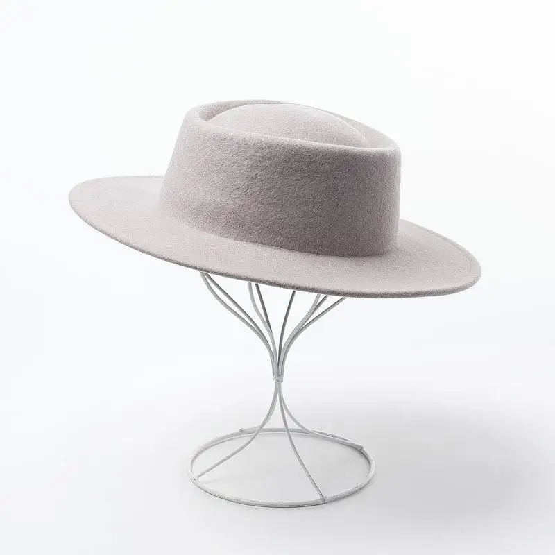 COKK шерстяные шляпы Fedora женская верхняя шляпа женские винтажные широкие полями Женские винтажные шляпы высокого качества брендовый дизайн Черная Федора - Цвет: Серый