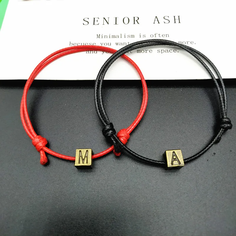 

2020 Vintage Letter Bracelet Bronze Color Name Rope Bracelet for Women Men Black Red Color Adjustable Hand Jewelry Wholesale
