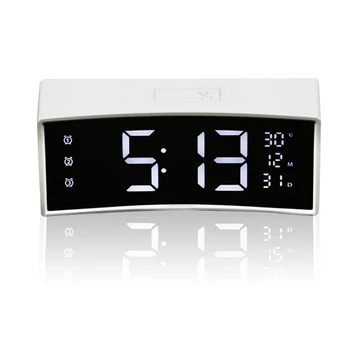 

Digital LED Alarm Clock with Calendar Thermometer 3D Curved Surface Screen Smart Table Clock Large Display Electronic Clock