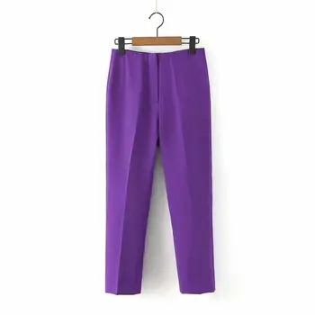 

New 2020 Women popular purple straight pants femme leisure elastic waist Trousers office lady wear casual slim chic pants P612