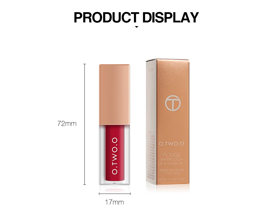 O.TWO.O 2 In 1 Lip Gloss+ Liquid Blusher Double Effect Long Lasting Waterproof 4 Colors Soft Silky Smooth Makeup