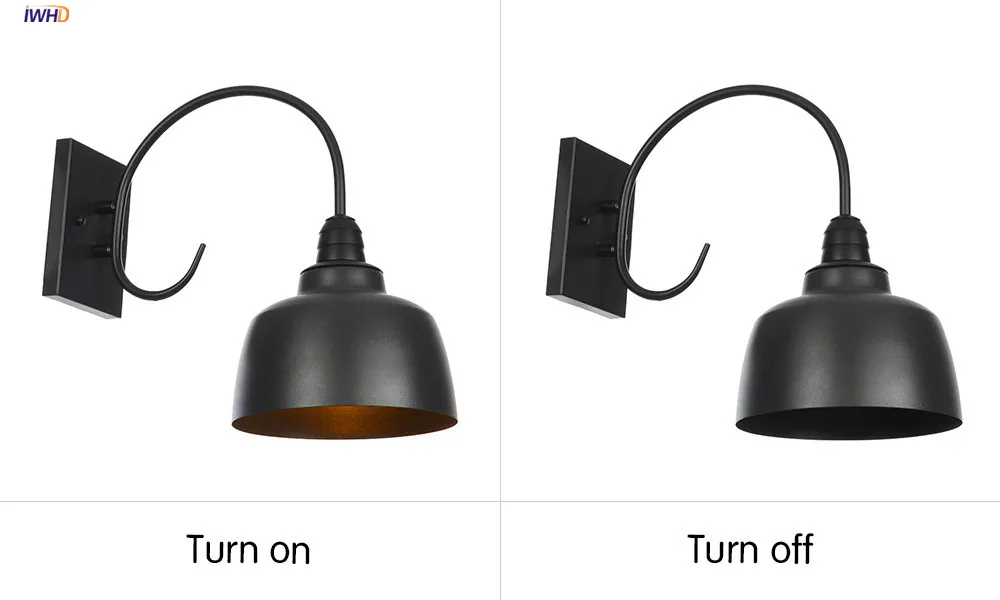 IWHD American Country Retro LED Wall Lights For Home Lighting Black Metal Bathroom Mirror Stair Light Glass Vintage Wall Lamp