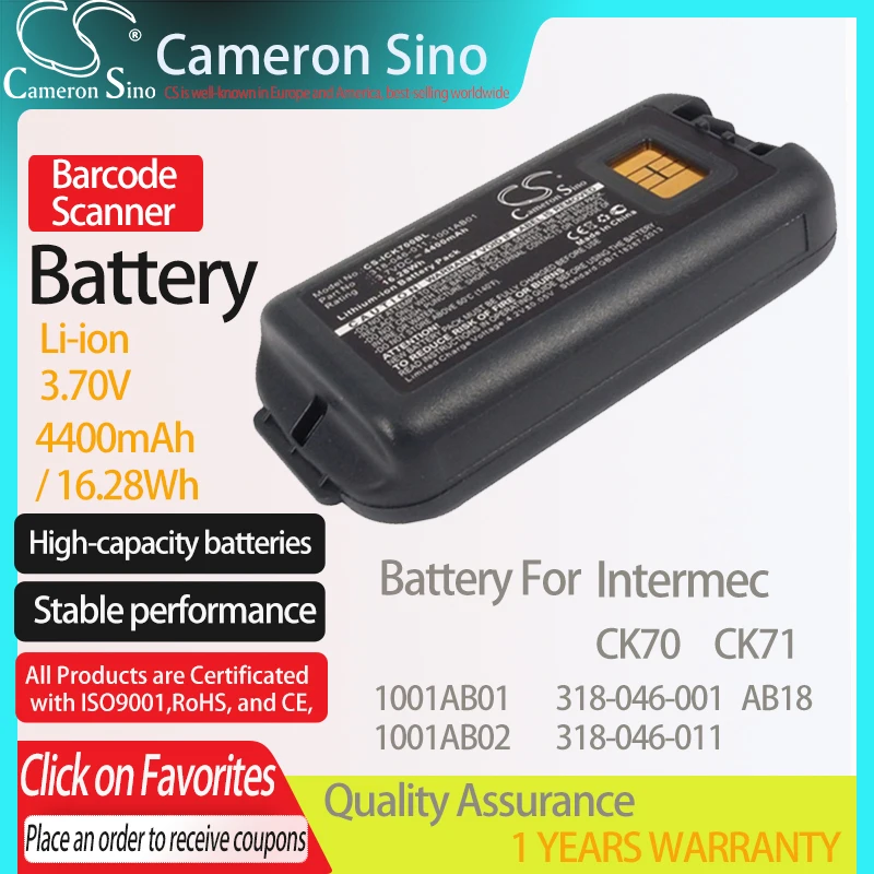4400mAh Battery for INTERMEC CK70 CK71 1001AB01 1001AB02 318-046-001 318-046-011 AB18 Barcode Scanner Battery