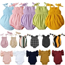 

Summer Solid Newborn Baby Girls And Boys Cotton Linen Bodysuits Sleeveless Bodysuit Kid Clothes Set Cotton Striped Casual Outfit