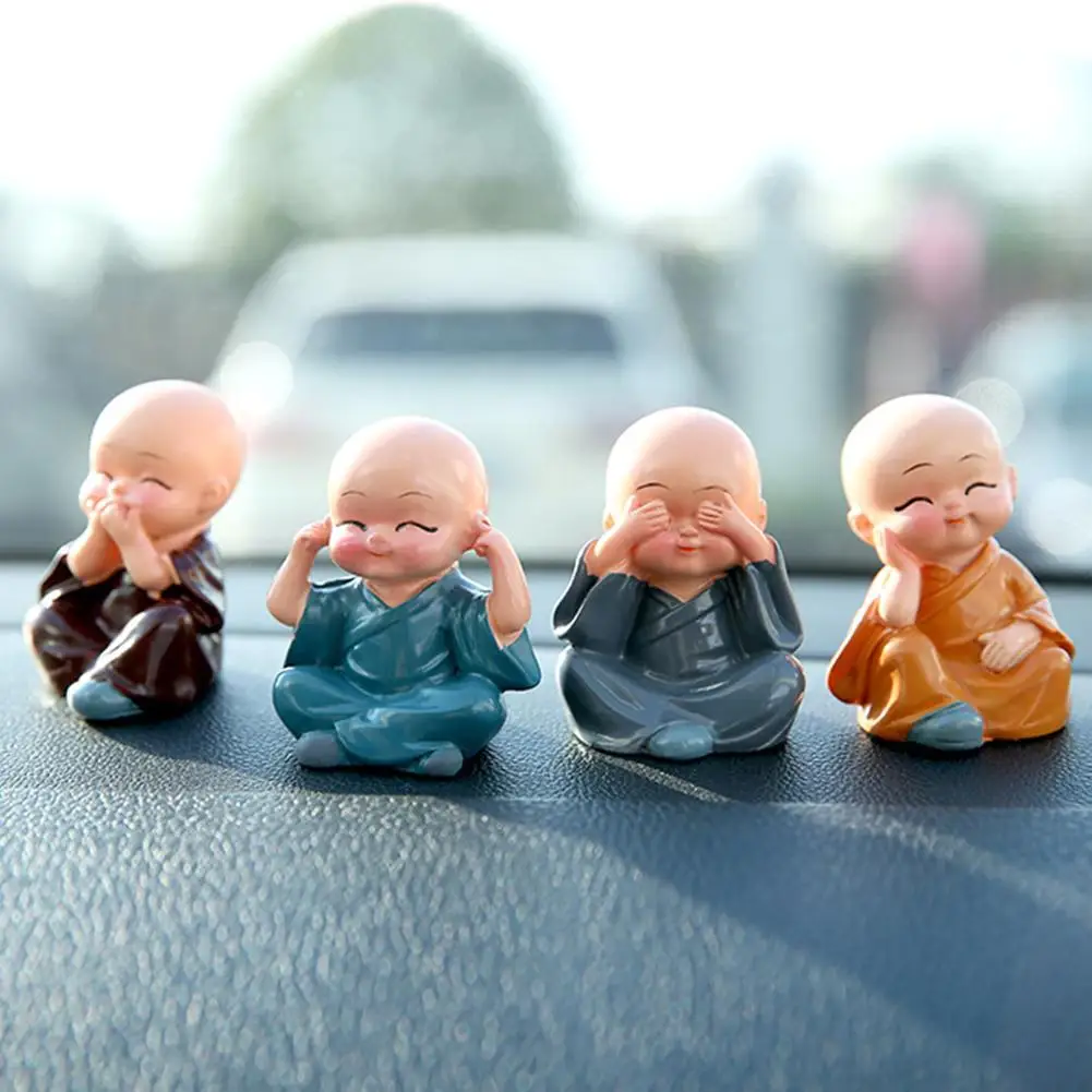 

4Pcs/set Cute Little Monk Doll Figurine Home Office Desk Car Interior Decor Chinese Mini Figure child ornaments for kids gift