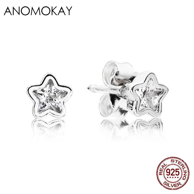 

Anomokay Authentic 925 Sterling Silver CZ Exquisite Star Stud Earrings for Women Girl Fashion Jewelry Valentine's Day Gift