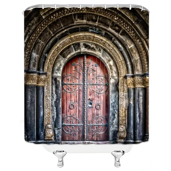 

Moroccan Decor Shower Curtain Vintage Building Design Polyester Fabric Bathroom Shower Curtain Set with Hooks