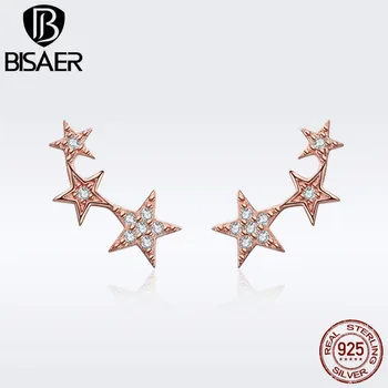 

BISAER 100% 925 Sterling Silver Stackable Star Exquisite Small Stud Earrings for Women Bijoux Silver Earrings Jewelry GXE291