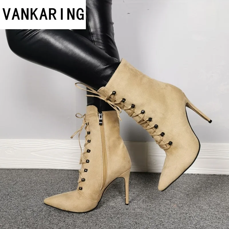 

plus size autumn winter fashion women boots high heels women ankle boots sexy pointed toe zapatos de mujer zipper riding boots