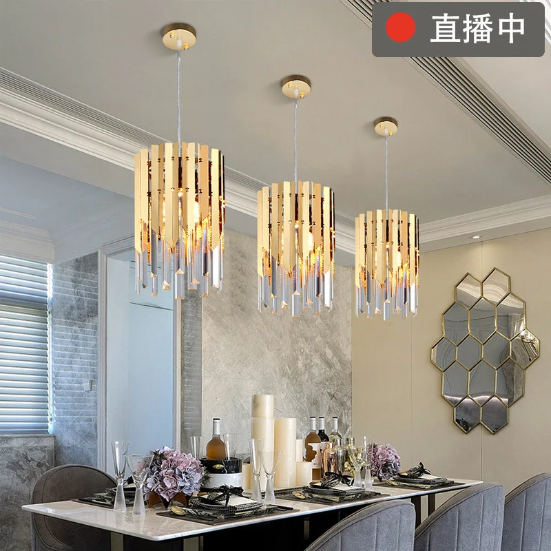 Modern Crystal Chandelier Lighting Dining Room Kitchen Island Bedroom Chain Loft Chandeliers Ceiling GoldChrome Light Fixtures (6)