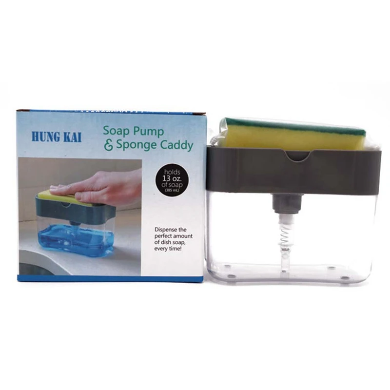 

Kitchen 2-in-1 Manual Press Liquid Soap Dispenser Storage Box Bathroom Kitchen Soap Dispenser Soap Pump Sponge Caddy Accessories