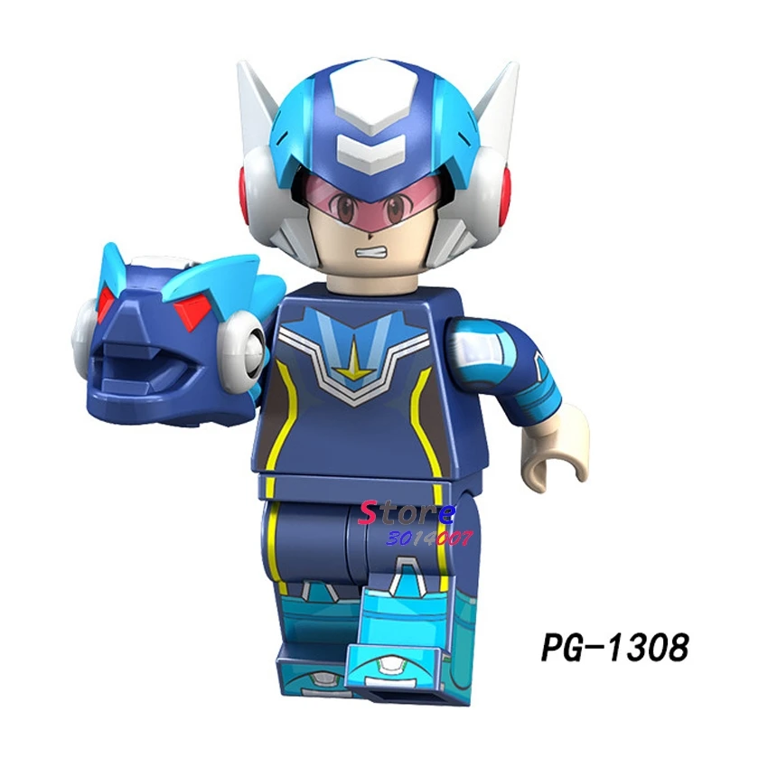 50 шт. мультфильм фильм ТВ Супер Герои Мега человек Yuanzu Rockman Ax Светильник Горячий ведро Метеор строительный блок для детей игрушка - Цвет: PG1308