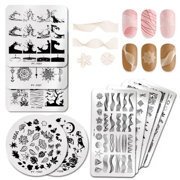 

PICT YOU Striped Line Stamping Plates Halloween Pumpkin Flowers Animal Tropical Geometry Lace Pattern Plate Nail Art Templates