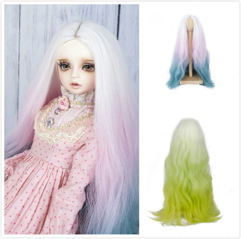 Парики фибровые термостойкие зеленые/розовые/синие для кукол 1/3/1/4 BJD/SD | Игрушки и