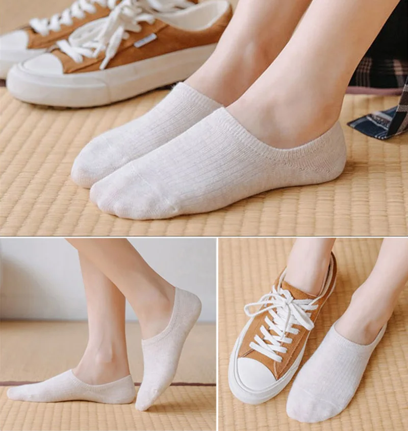 5 Pairs Woman Silicone Non-slip Invisible Socks Summer  Cotton Ankle Solid Color Boat Women's Slippers 35-40EUR Short Socks Lot