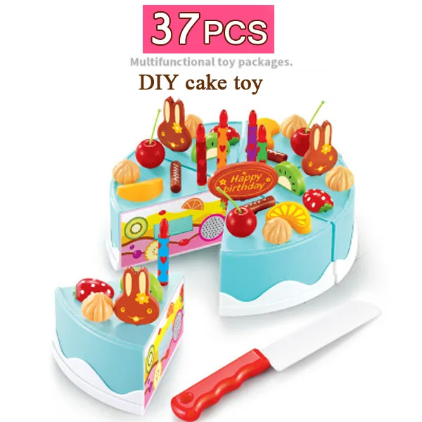 37 шт. или 75 шт. кухонные игрушки ролевые игры фруктовый торт на день рождения diy крем чайный набор еда игрушка розовый девочки дети кастрюля набор - Цвет: blue 37pcs