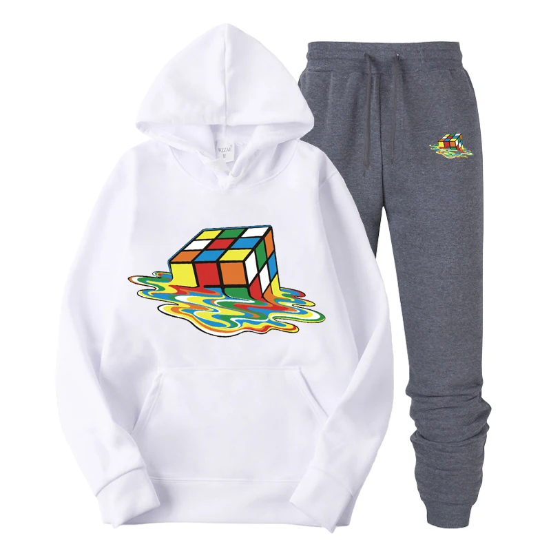 

2019 New Fashion Brand Hoodie Color Rubik's Cube Printing Streetwear Hip Hop Black Gray Hooded Hoody Mens Print Hoodies And Swea