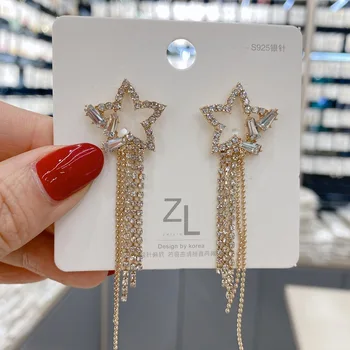 

Charm Earrings Fashion 2020 New Temperament Earrings Wild Crystal Stars Pentagram Tassel Long Earrings Women To.us 925 Ayar