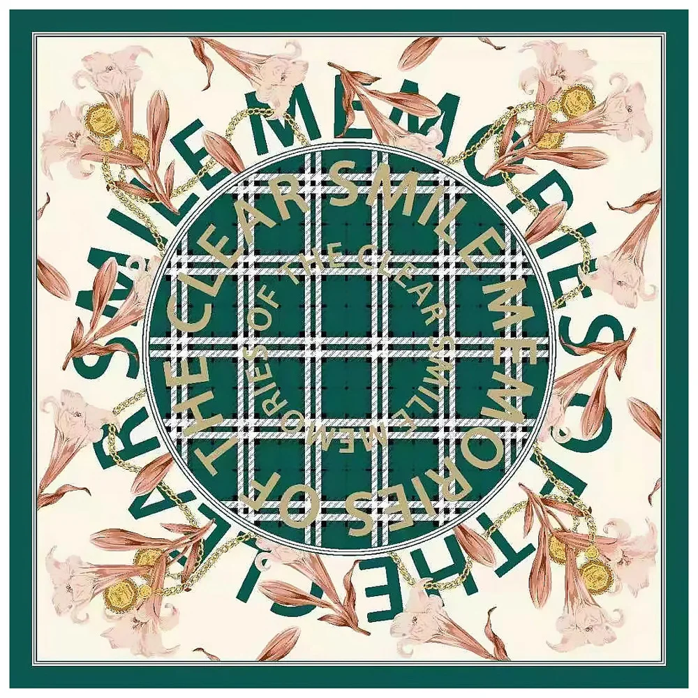 

New Satin Silk Feeling Scarf Women 35'' Square Head Scarf Foulard Female Shawl Ladies Letter Pattern Print Scarf