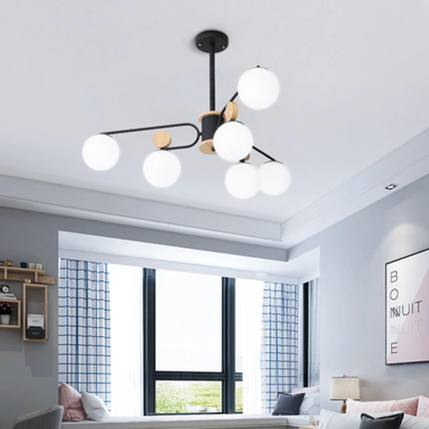 

Nordic LED Restaurant Chandelier Magic Bean Molecule Lighting American Glass Round Lamp Living Room Bedroom Decor Light Fixtures