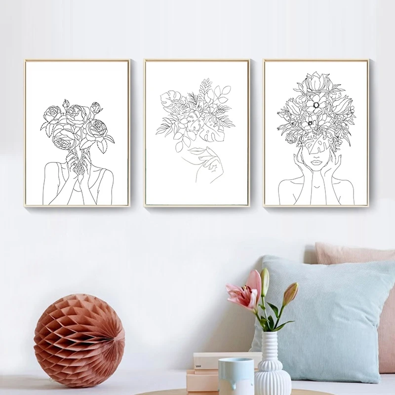 Abstract-Woman-Flower-Head-Line-Drawing-Posters-and-Prints-Black-White-Minimalist-Art-Pictures-Canvas-Painting (3)